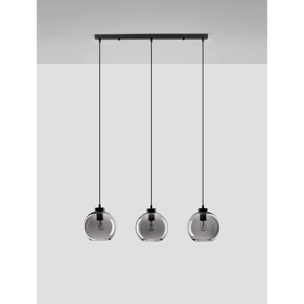 Pendant lamp Palmer 3-light straight black with smoke glass Lyora 5212017430960