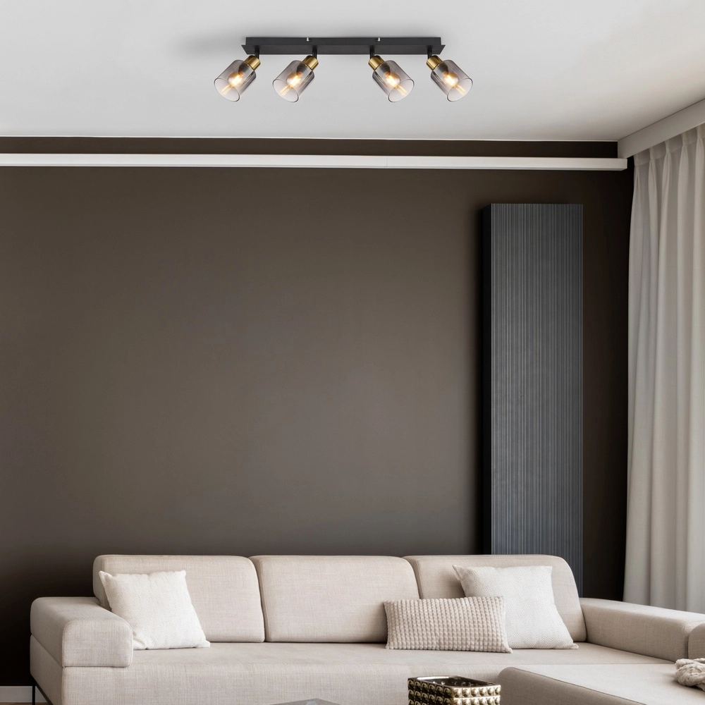 4-light ceiling lamp Hollsy black with smoke glass Globo 9007371451852