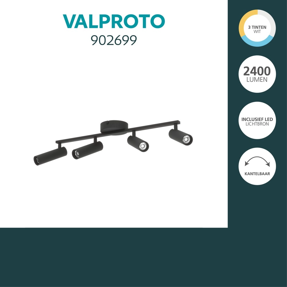 Surface-mounted spot Valproto 4-light black Eglo 9008606392049