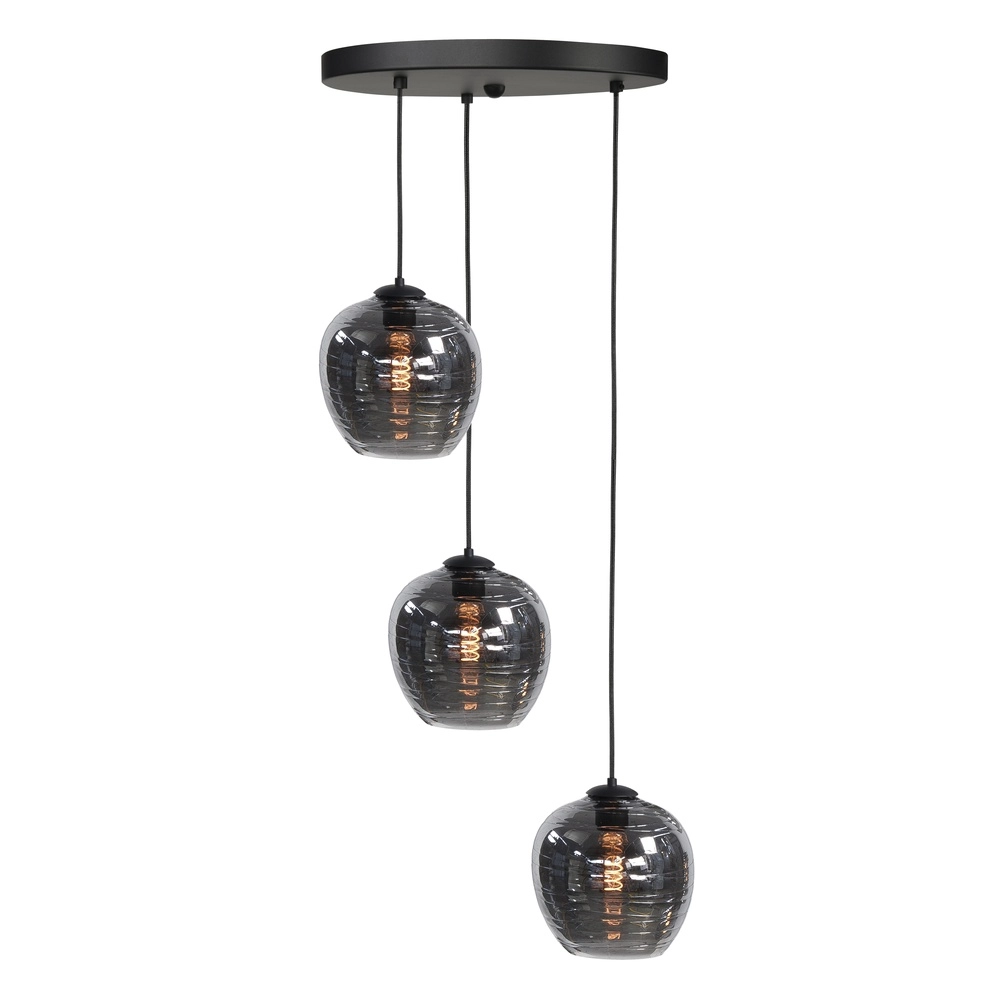 3-light pendant lamp Fantasy black with glass