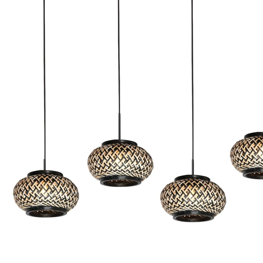 5-light pendant lamp straight Nox Light with bamboo caps Steinhauer 8712746183221