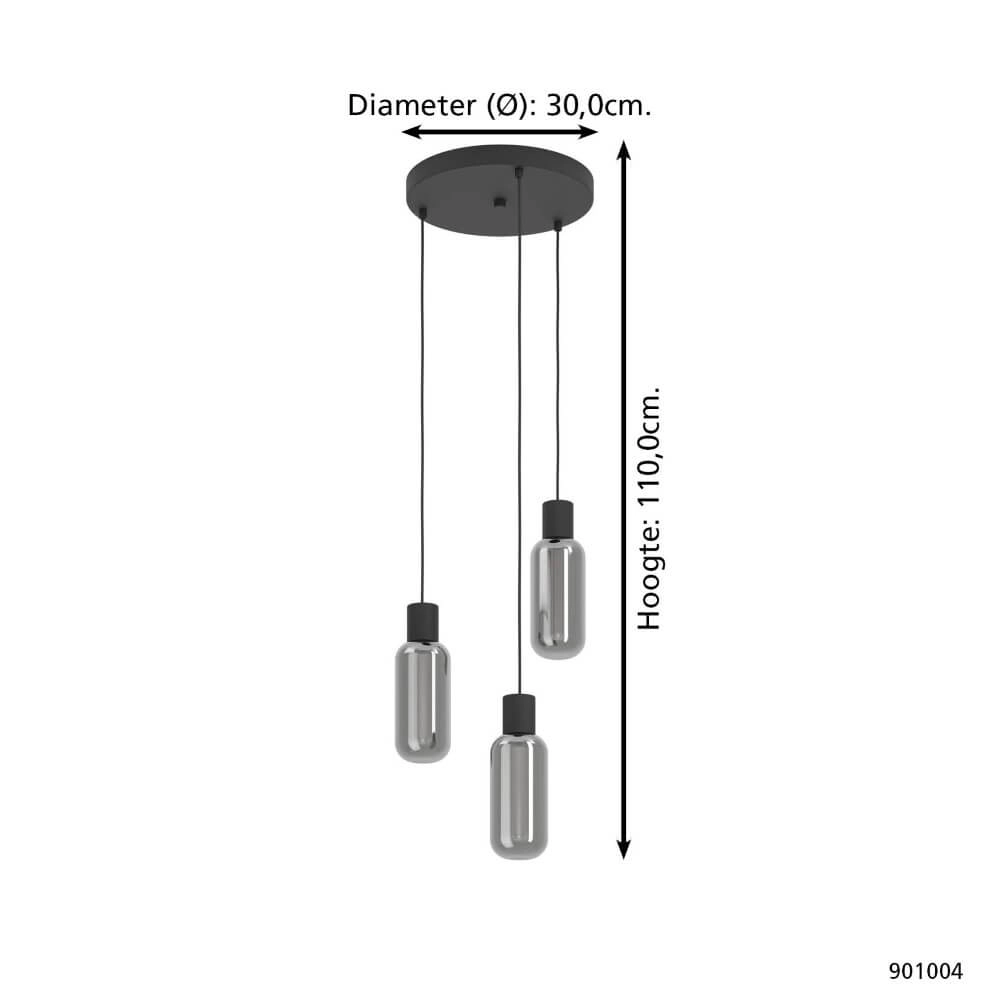 3-light pendant lamp Majone Round Black Eglo 9008606295289