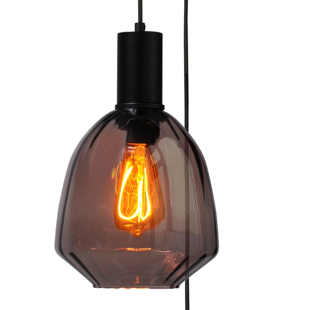 3-light loft hanging lamp - black - Porto with Nicolette red glasses Masterlight 8718121270906