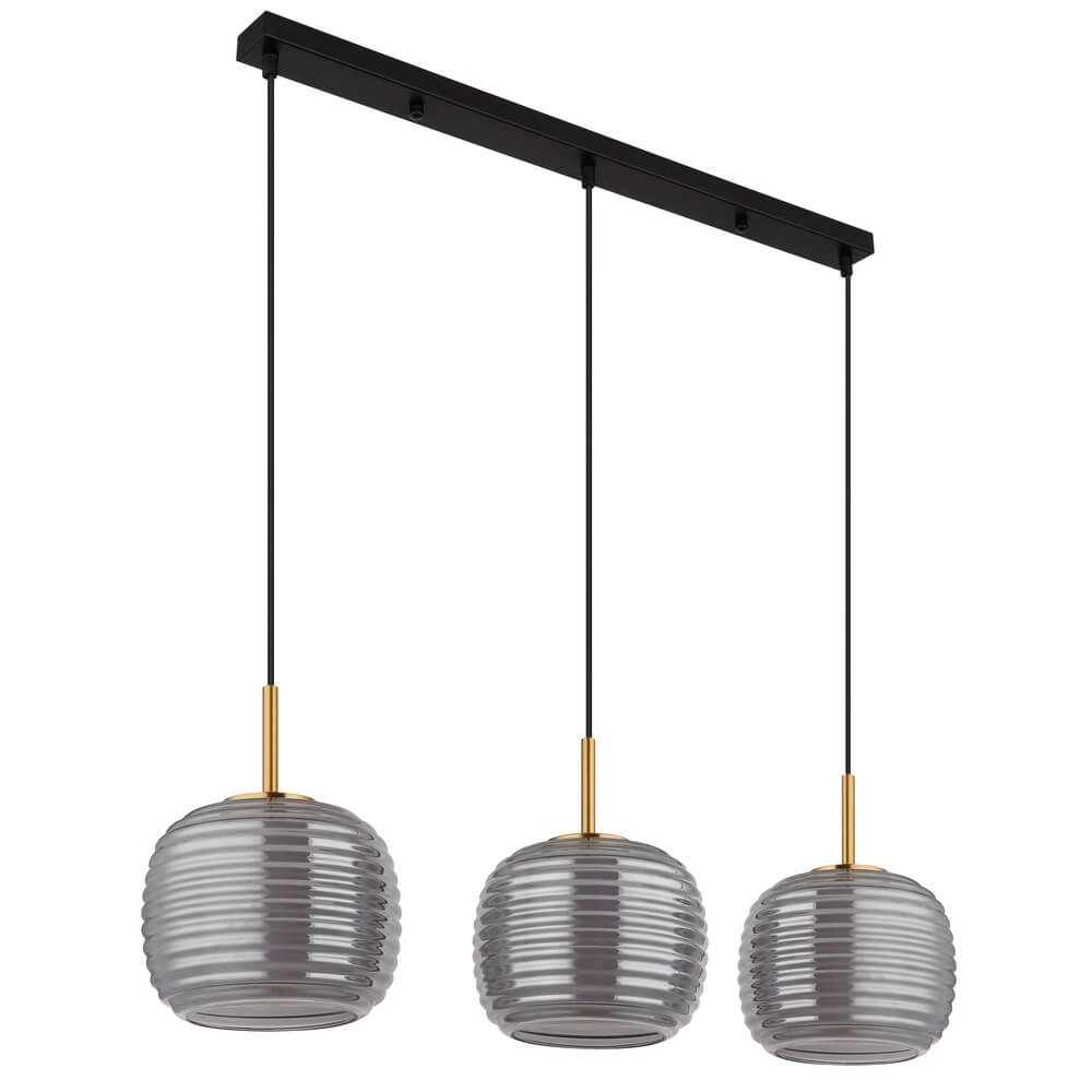 Design pendant lamp Lampigna black with amber glass 3-lights Globo 9007371471614