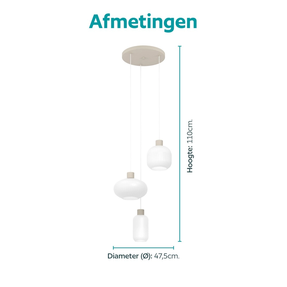 Design pendant lamp Dasmina sand brown with white 3-lights
