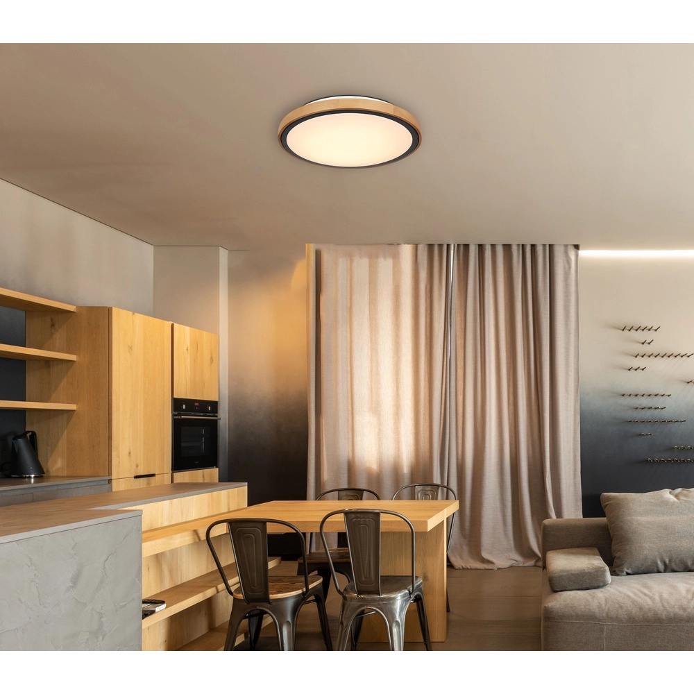 Ceiling lamp Bruno Ø 43.7 black with wood Globo 9007371436484