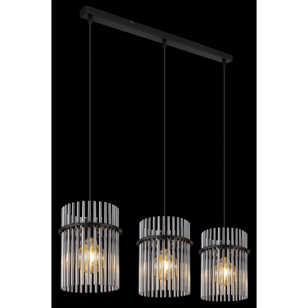 Black pendant lamp Gorley with smoke glass 3-lights Globo 9007371445790