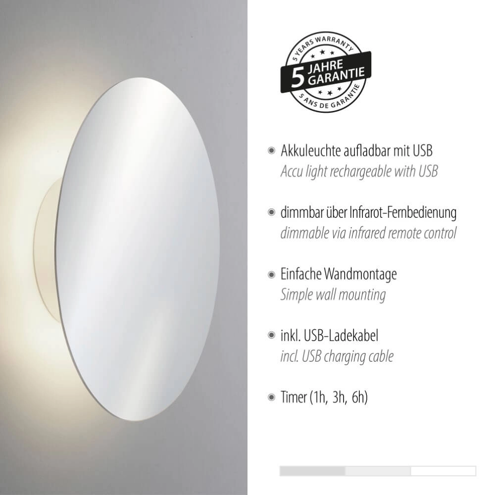 Design wall lamp Akku Puntua Ø 25cm chrome Paul Neuhaus 4012248375839