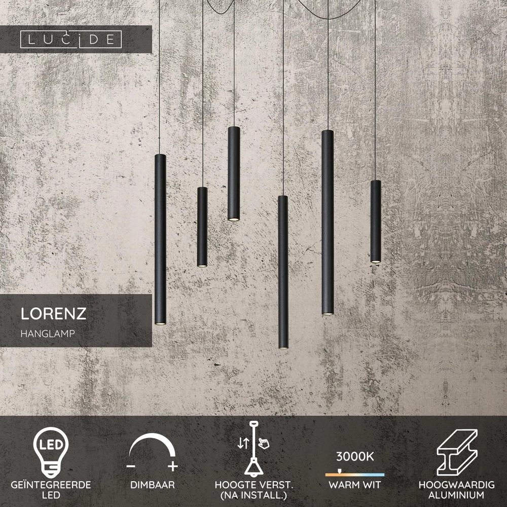 6-light pendant lamp Lorenz Design black Lucide 5411212740700