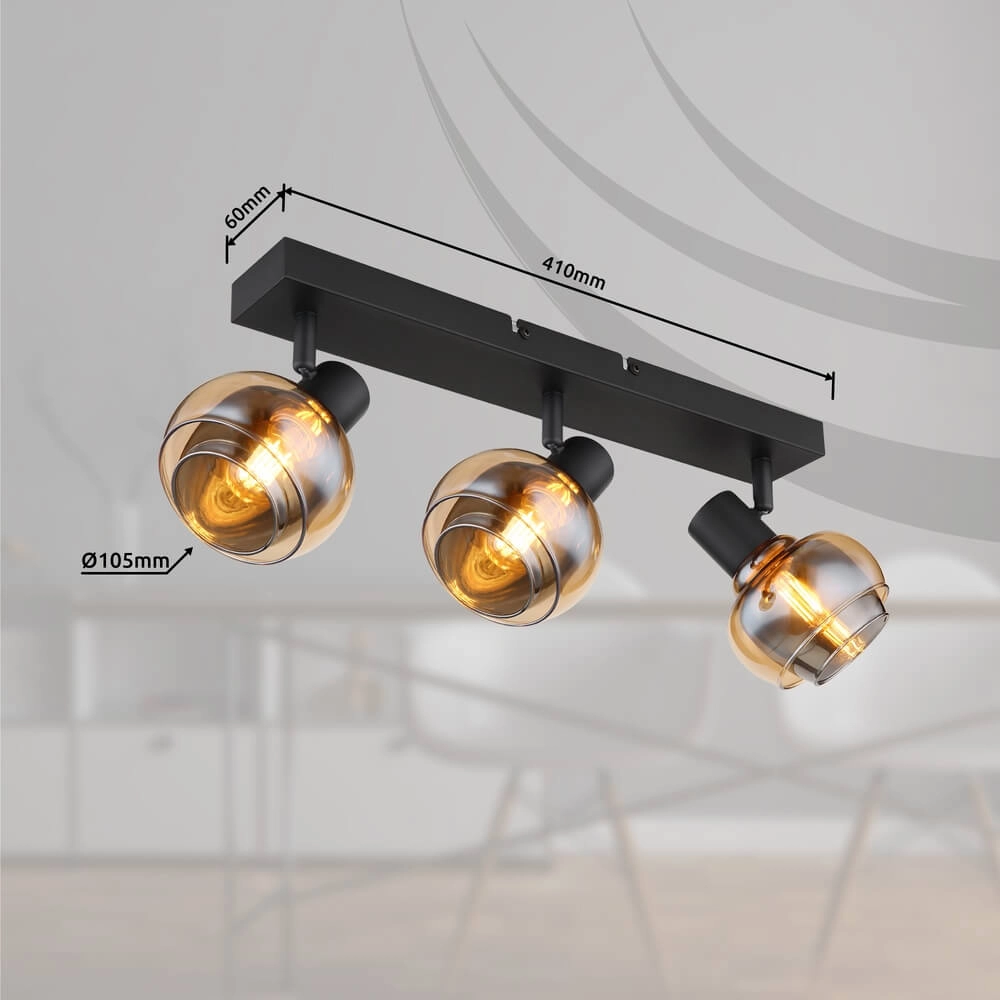 Black ceiling lamp Tokki 3-light amber smoke glass Globo 9007371458028