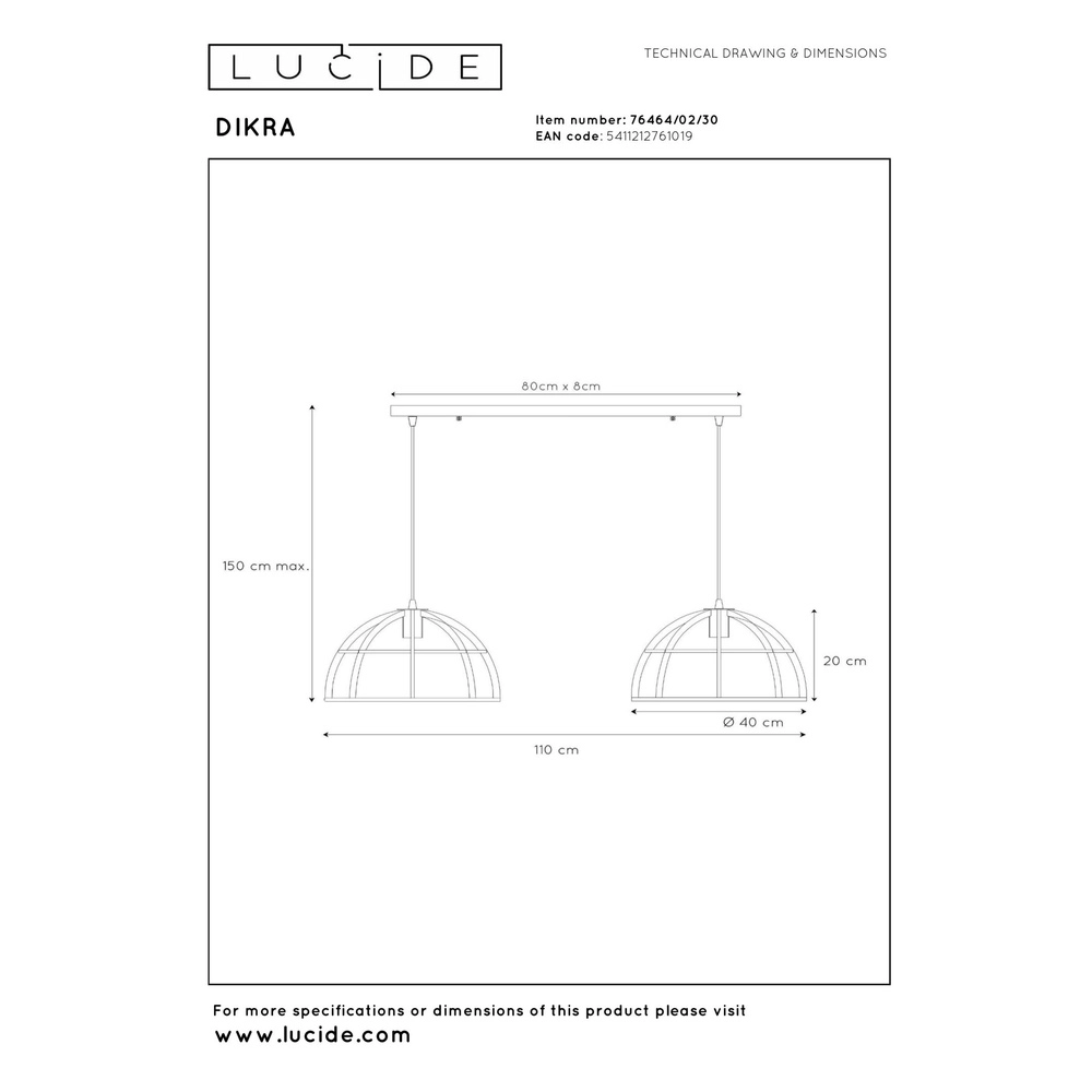 2-light pendant lamp Dikra Industrial Black Lucide 5411212761019