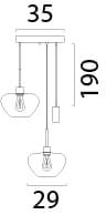3-light pendant lamp Genua brown with 2x gold glass Ø 29cm and 1 pendant Masterlight 8718121357133