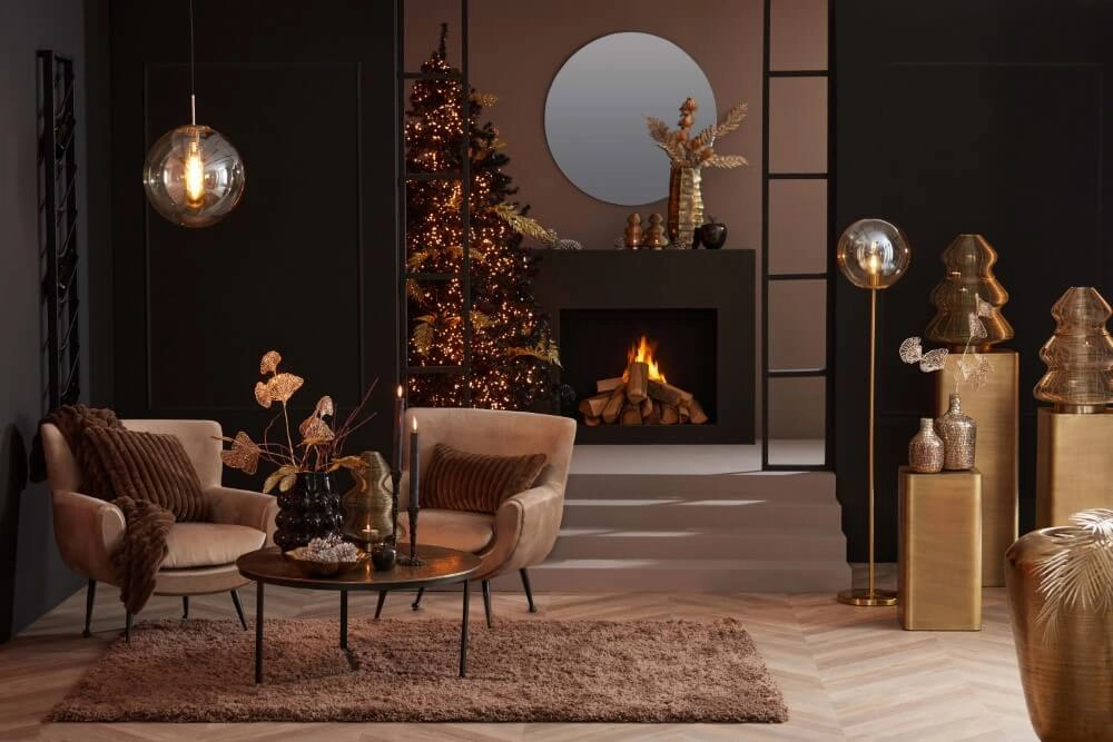 Golden floor lamp Medina with amber glass Light & Living 8717807696986