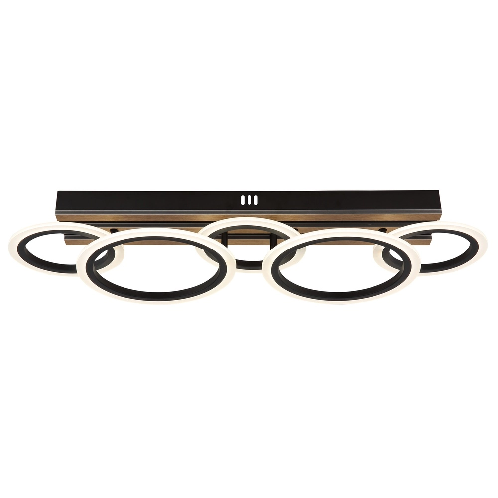 Ceiling lamp Blevins Black with wood 5 rings Globo 9007371578160