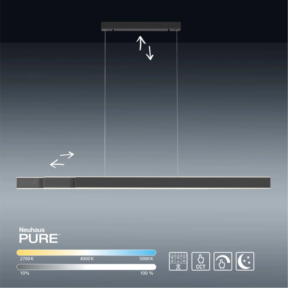 Sleek hanging lamp Pure Lume anthracite Paul Neuhaus 4012248357842