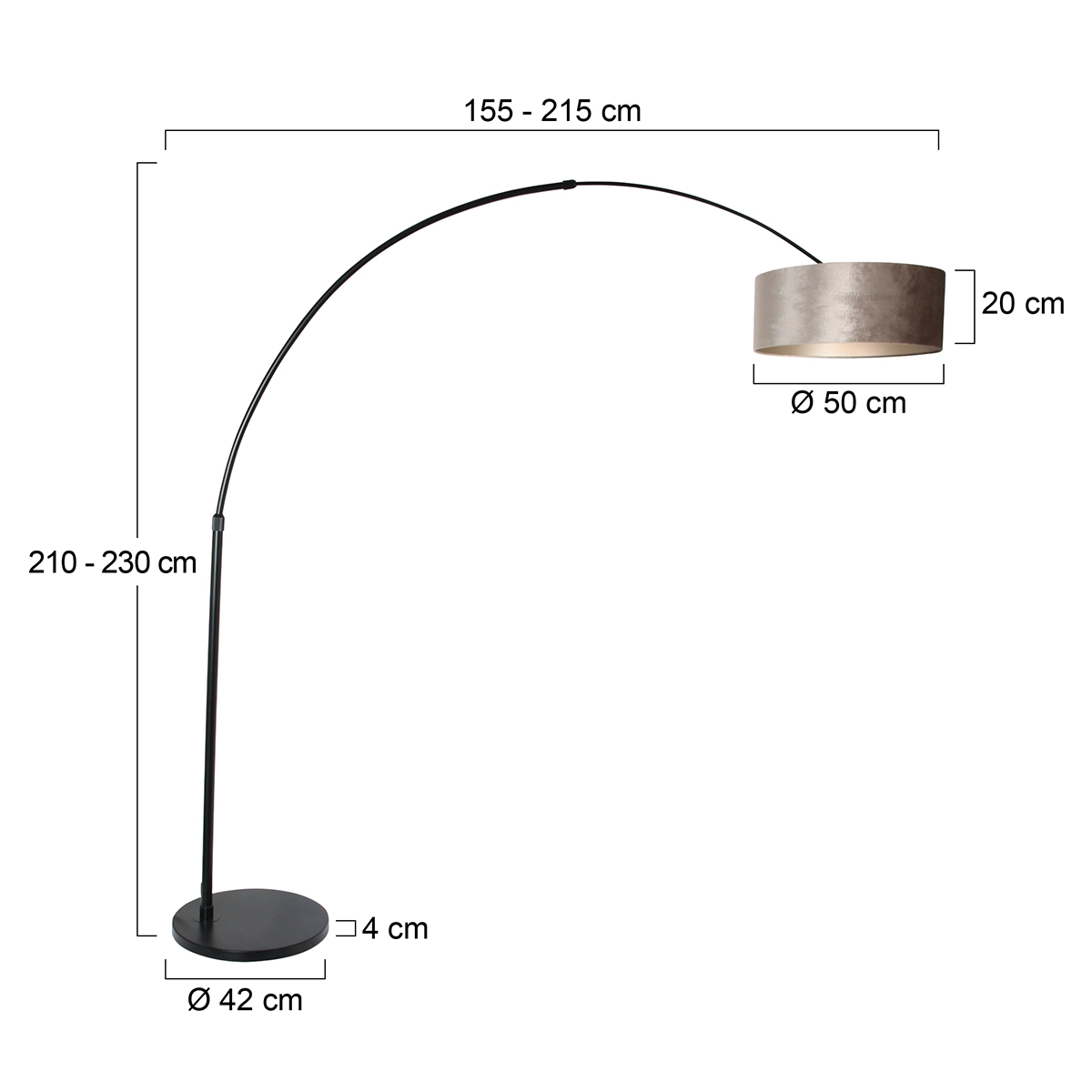 Arc lamp Sparkled black with velvet taupe hood Steinhauer 8712746145984