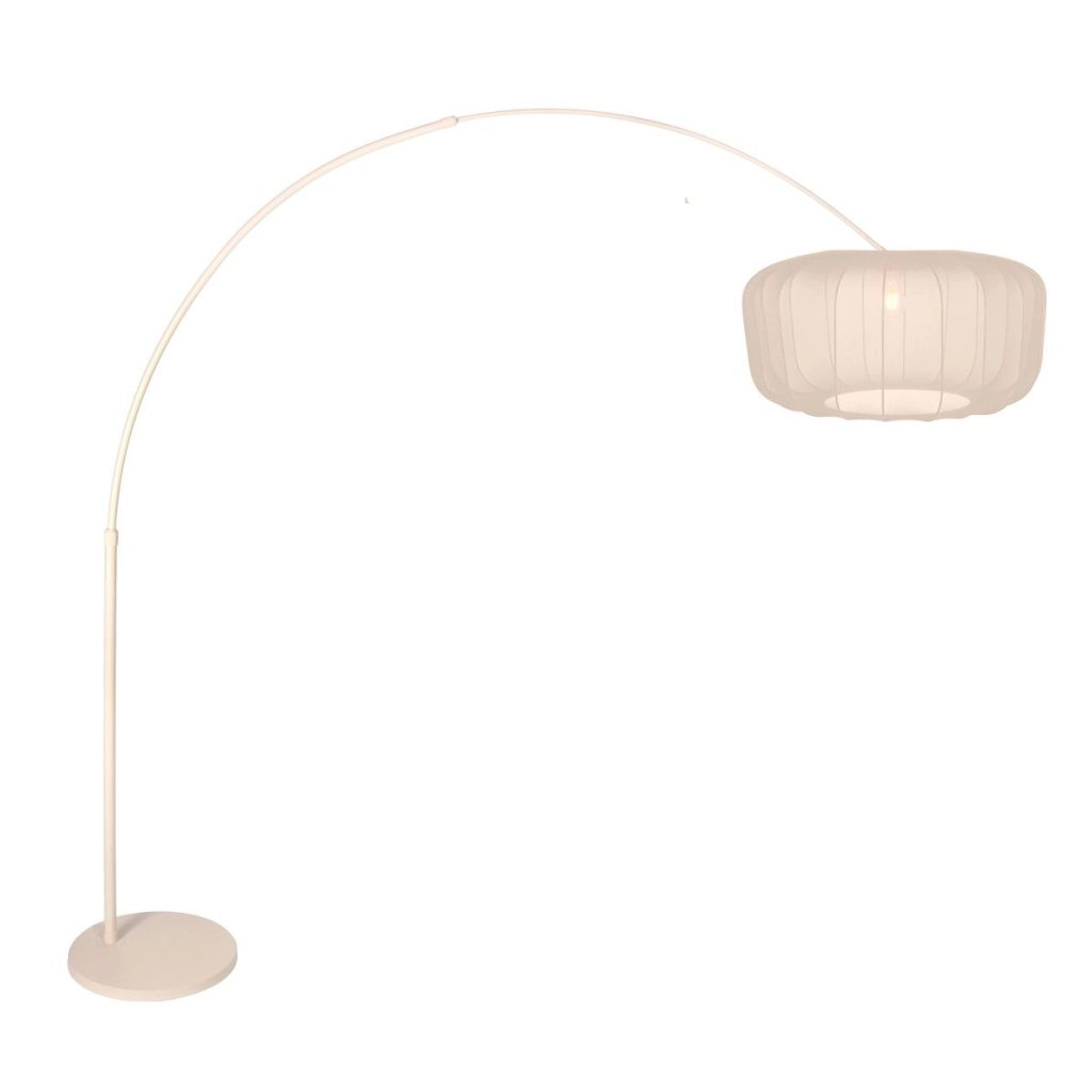 Arc lamp sand brown Vela Lino with cream shade Ø60cm