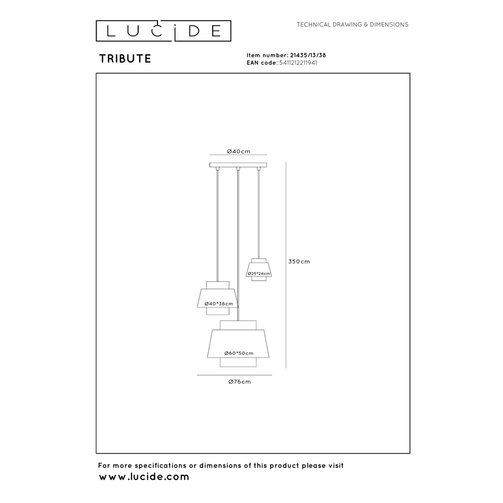 Pendant lamp Tribute 3-light round cream Lucide 5411212211941