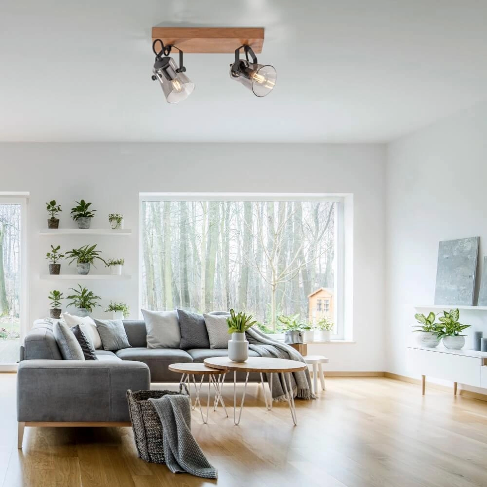Ceiling lamp Green Langstrom wood 2-light Just Light 4043689994877
