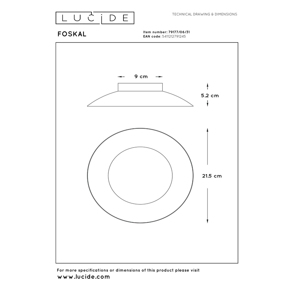Ceiling lamp Foskal Ø 21.5cm white Lucide 5411212791245