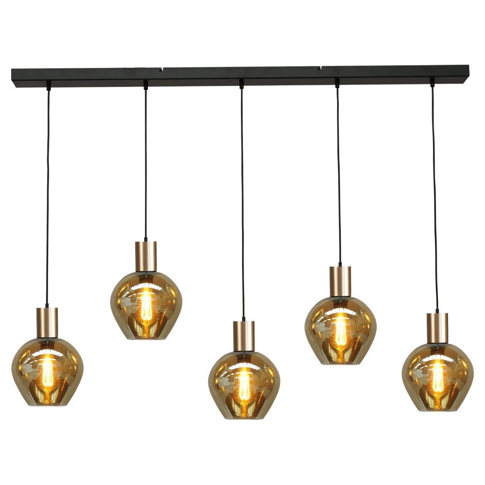 Black hanging lamp with gold Bounty 5-light curio glass