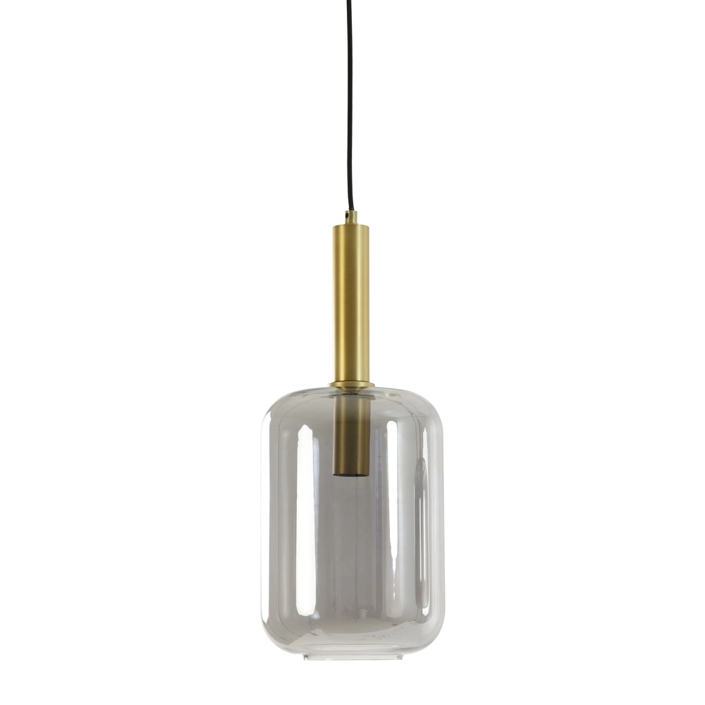 Glass pendant lamp Lekar 1x E27 - brass and smoke glass