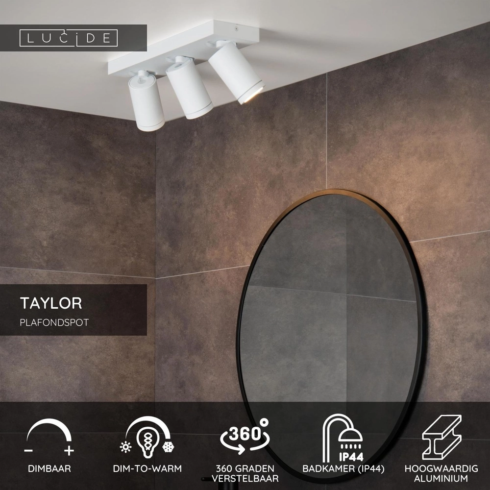 Ceiling spotlight Taylor IP44 3-light white Lucide 5411212092663
