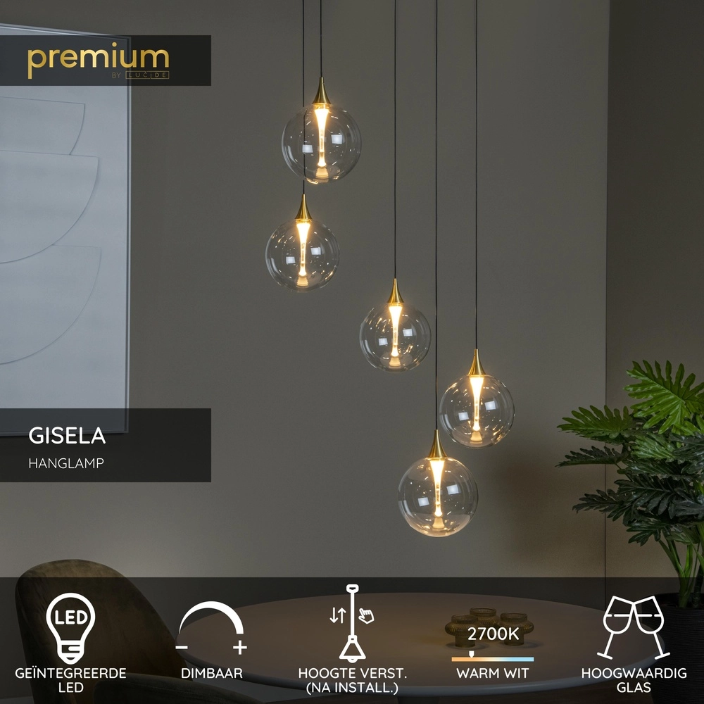 Design LED pendant light Gisela clear - 5x Ø 16cm Premium by Lucide 5411212134806