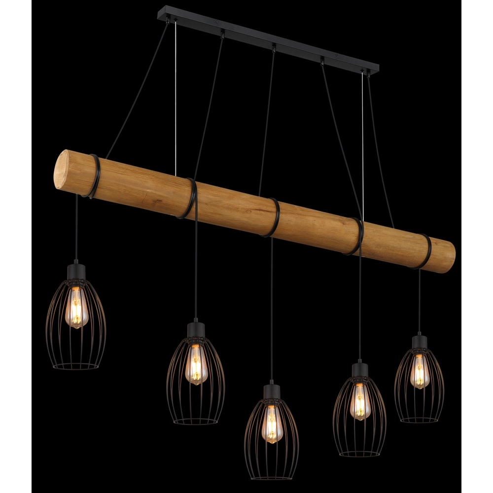 Country Pendant Lamp Berti 5-light wood with black Globo 9007371586325