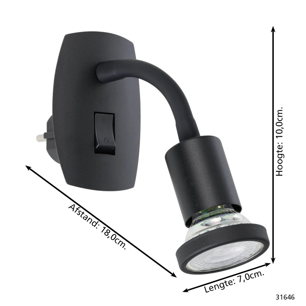 Plug wall lamp Parrini Switch - Flexible - Black Eglo 9002759316464