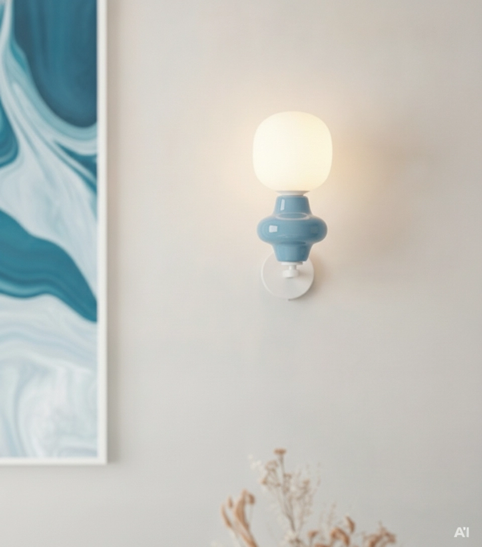 Wall lamp Clio blue ceramic with white glass