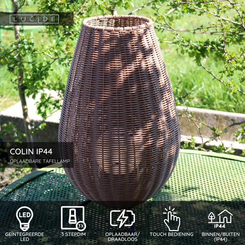 Table lamp rechargeable Colin Ip44 Rattan Lucide 5411212031853