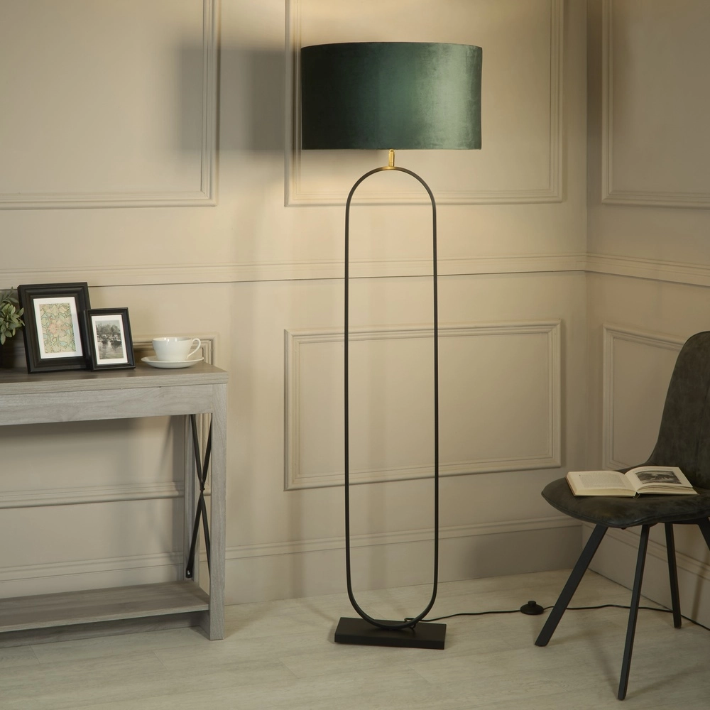 Floor lamp Modish black with green hood Searchlight 5053423307558