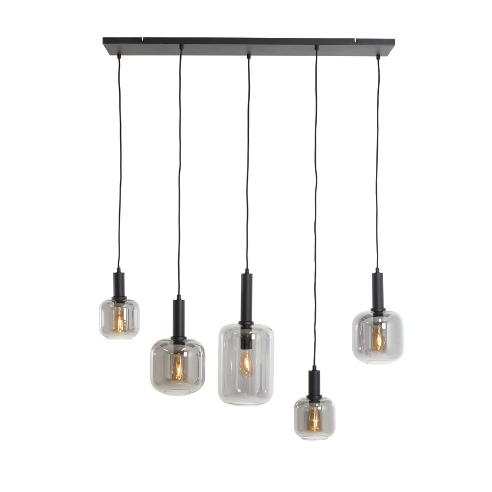 Dining table pendant lamp Lekar 5x E27 - black with smoke glass Light & Living 8717807638351