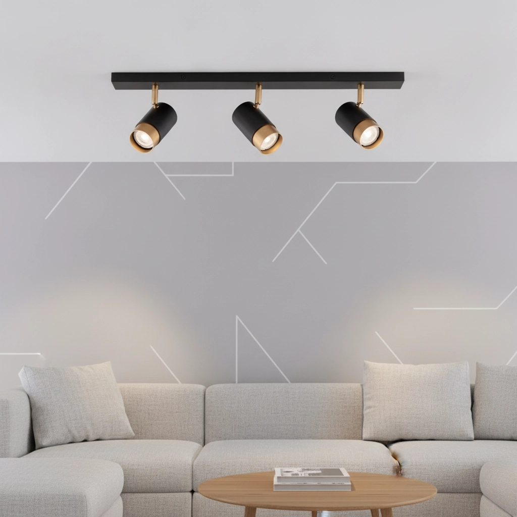 Ceiling spotlight Pogno 3-light black with gold straight