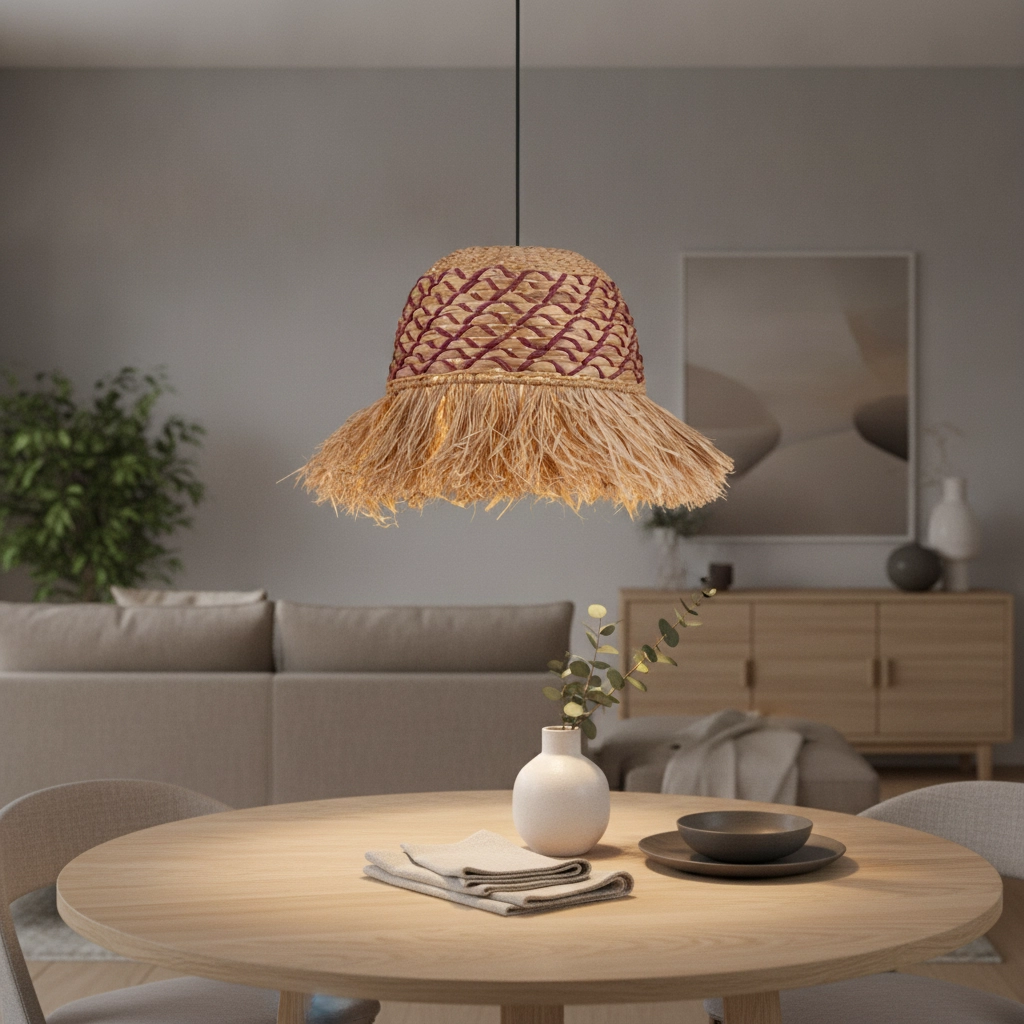 Straw lamp Sorello Red with brown
