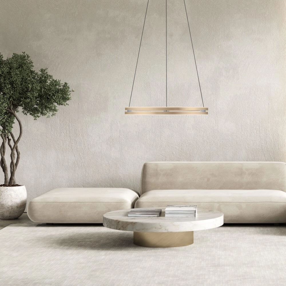 Sleek hanging lamp Pure E-Loop brass Ø 70cm Paul Neuhaus 4012248372296