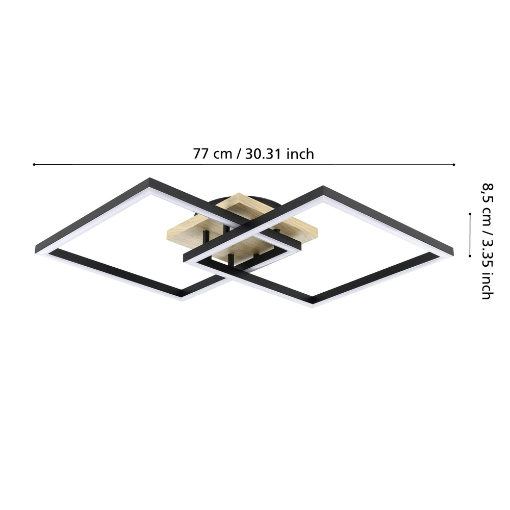 Zigbee ceiling lamp Lomaltas-Z black with wood look - square Eglo 9008606327904