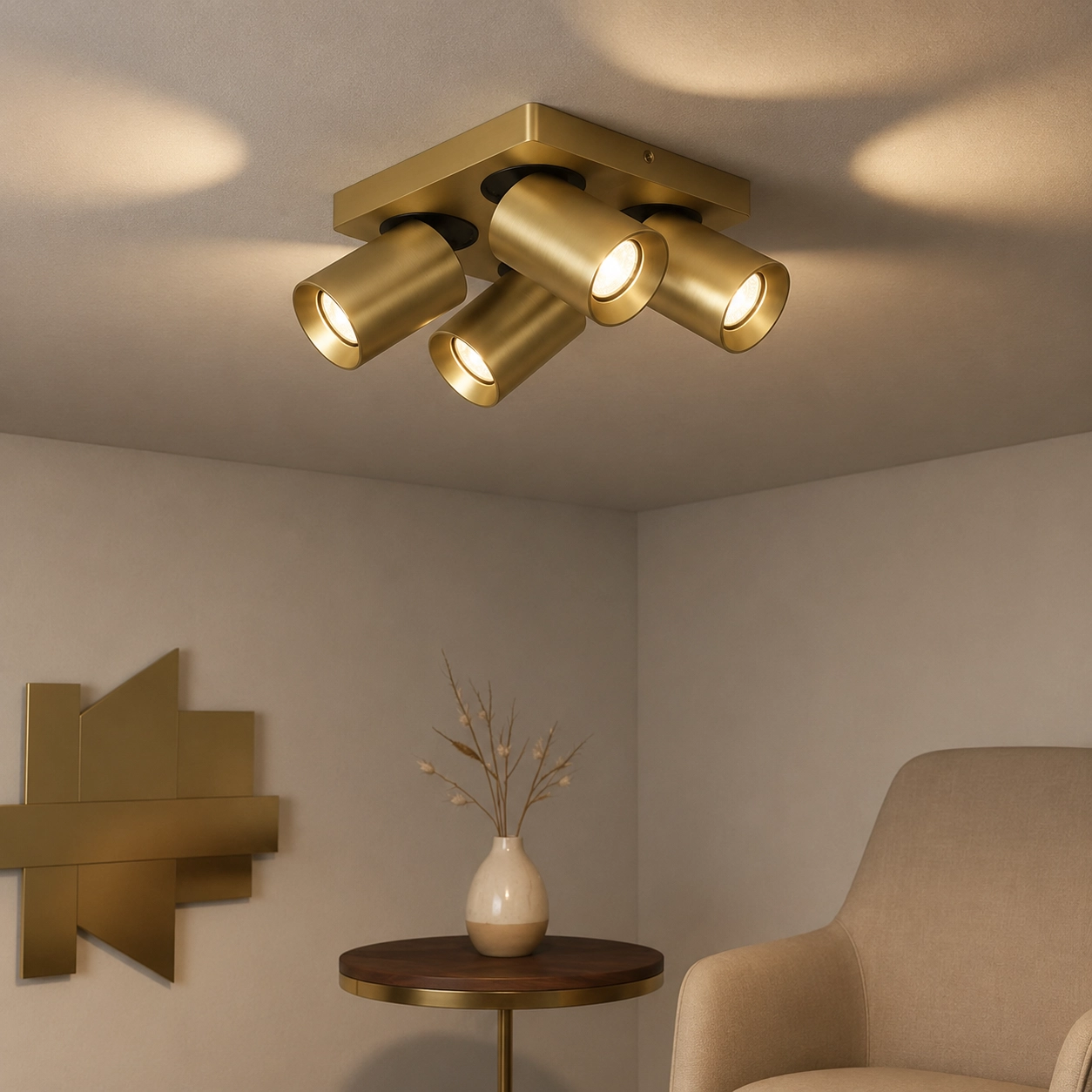 4-light surface-mounted spotlight Megano gold orientable