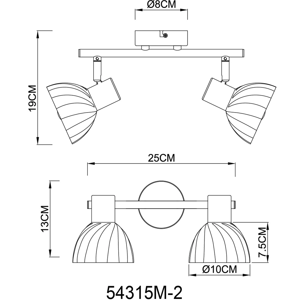 Ceiling lamp 2-lights Zachery Gold Globo 9007371533497
