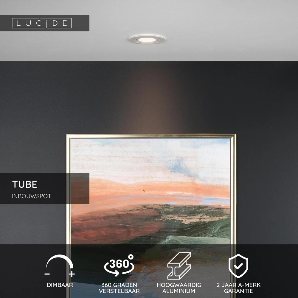 Recessed spotlight Tube white Ø 9.2cm Lucide 5411212220875