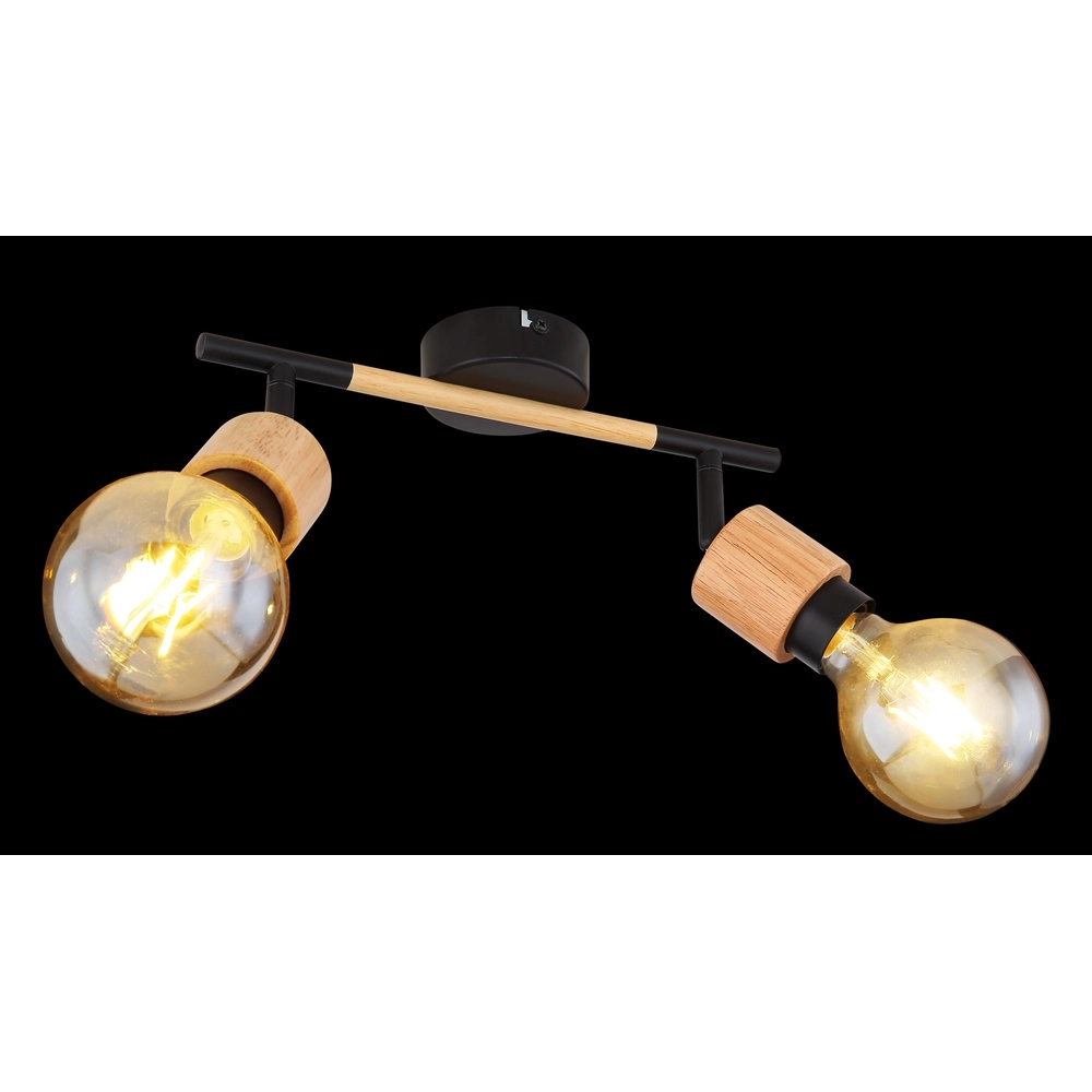 Ceiling lamp Jorna 2-light black with wood Globo 9007371402281