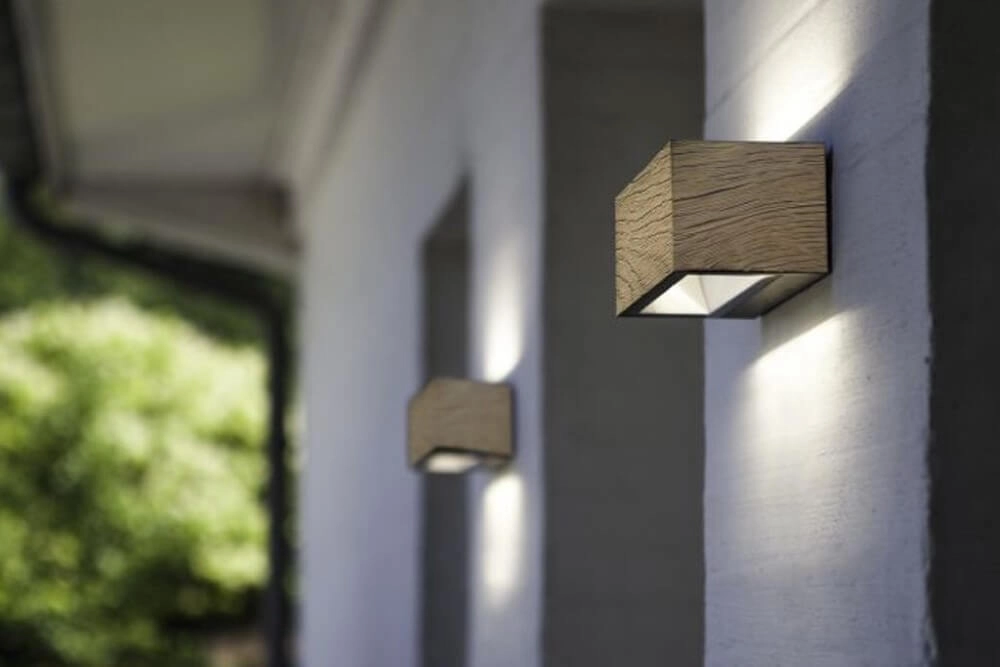 Wall lamp Gemini anthracite with wood look Lutec 6939412013794
