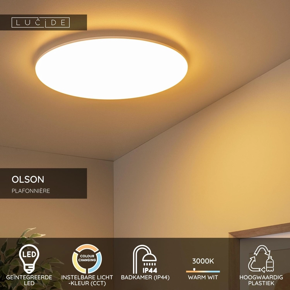 ceiling light Olson Ø 45cm white - IP44 Lucide 5411212792259