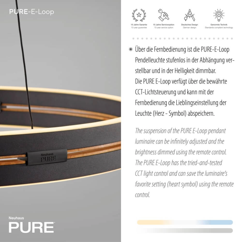 Sleek hanging lamp Pure E-Loop black Paul Neuhaus 4012248386224