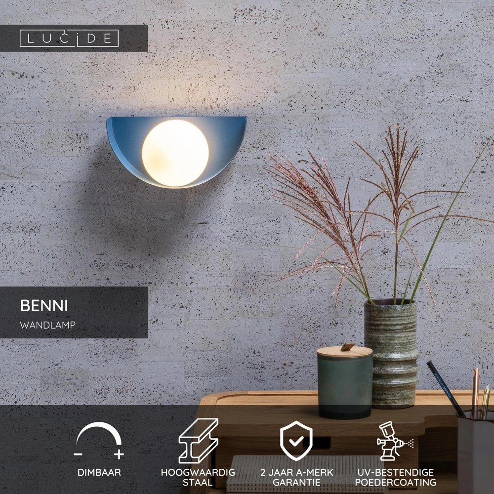 Design wall lamp Benni blue Lucide 5411212451859