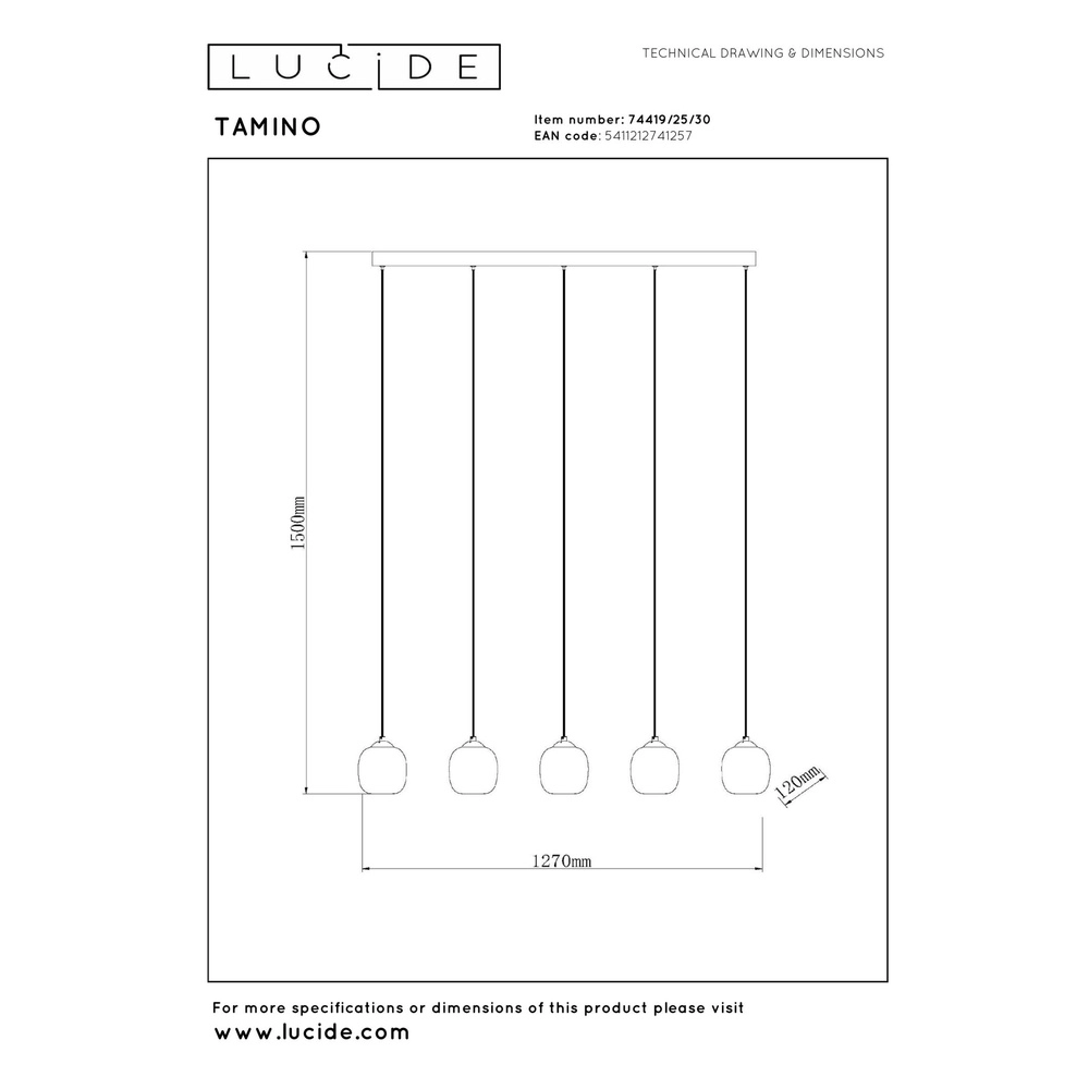 5-light pendant lamp Tamino Black Lucide 5411212741257