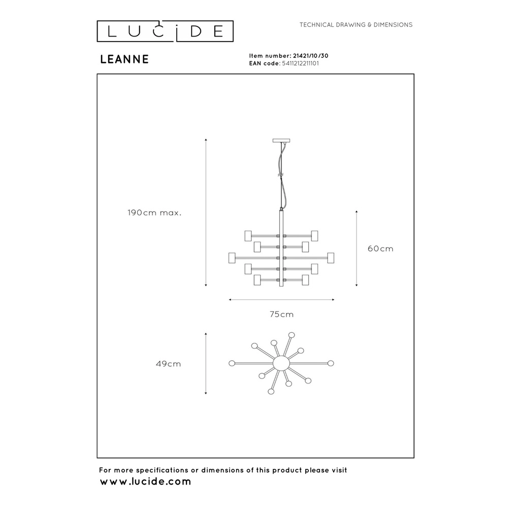 Pendant lamp Leanne 10-light black Lucide 5411212211101