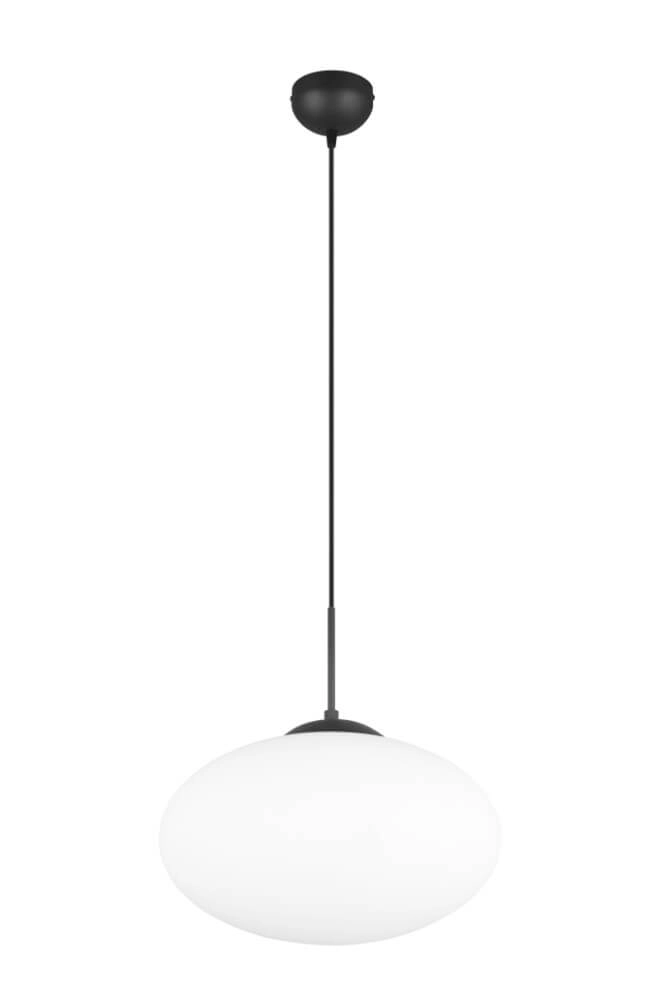 Oval pendant lamp Fomento Ø 40cm - black with white glass Trio 4017807616224