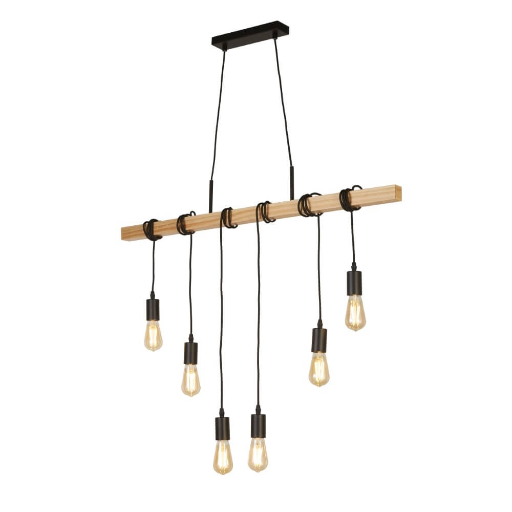 6-light pendant lamp Woody with wood Searchlight 5053423206417